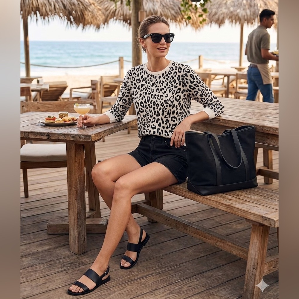 Lands' End Black and White Leopard Print Sweater